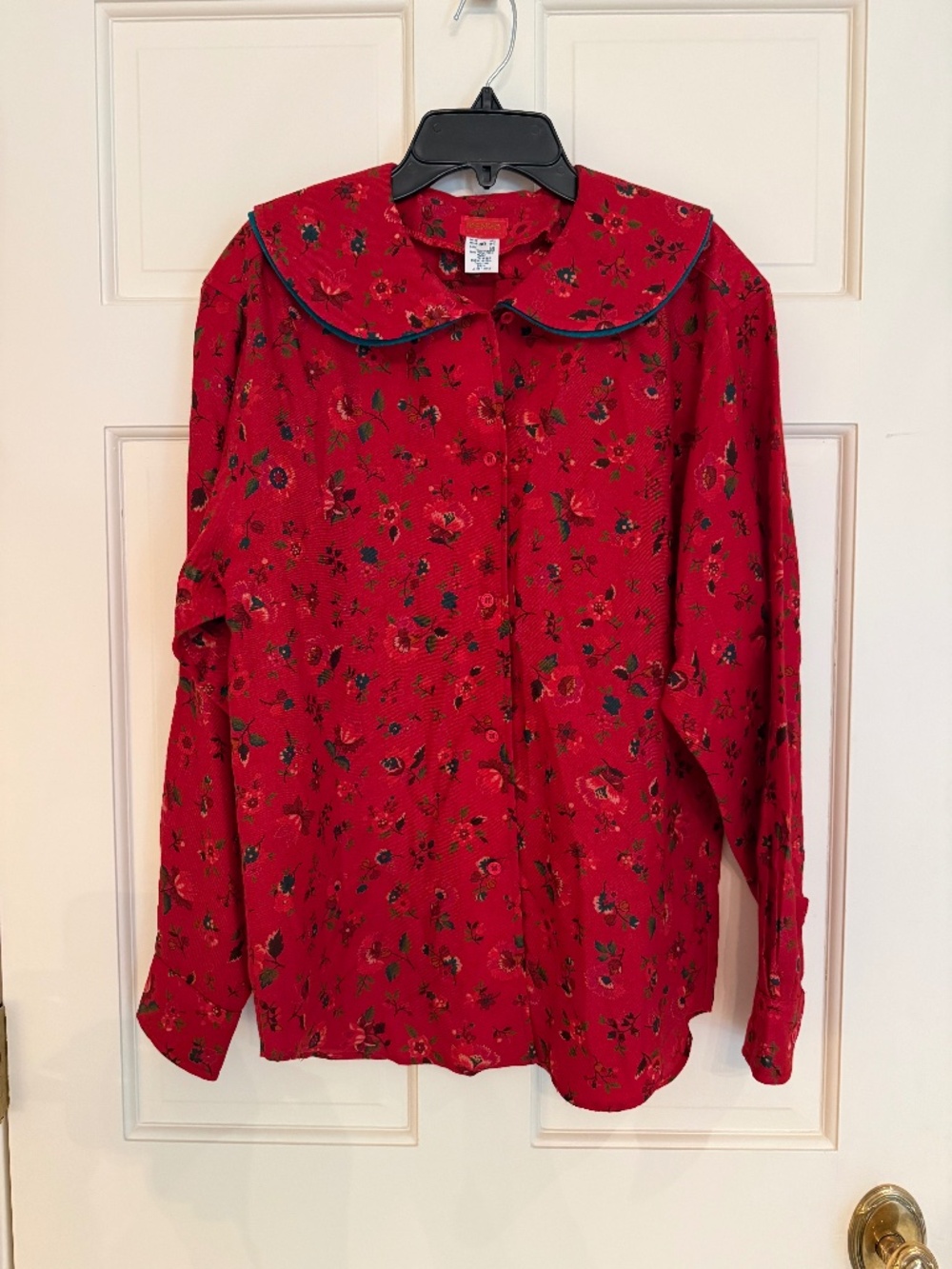 Vintage 80s Kenzo Paris Wool Floral Blouse Red Oversized Collar Made France 40